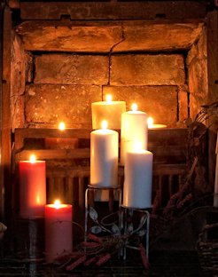 Candles in a fireplace